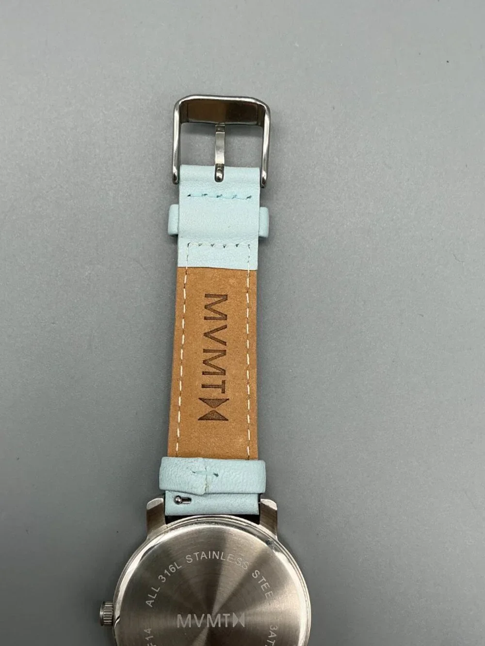 MVMT Skyline Womens Watch 38mm Silver Tone Blue Leather Band New Battery
